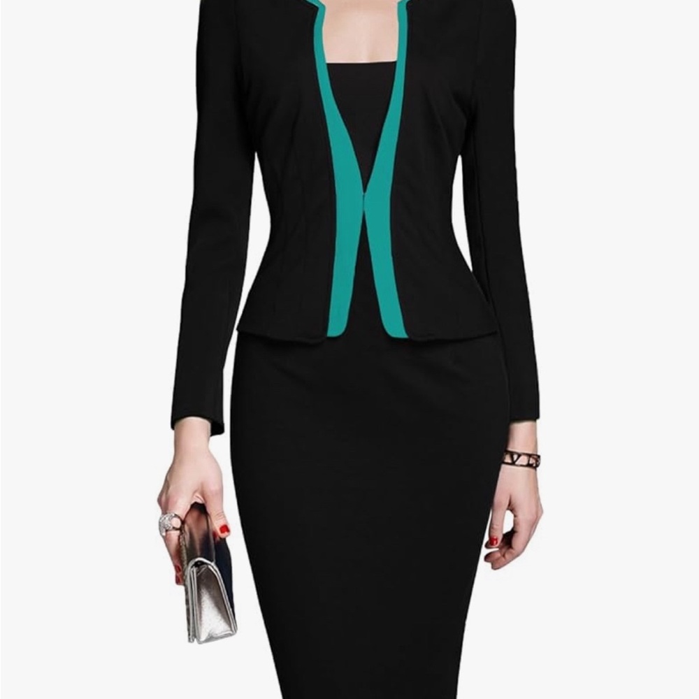 Faux 2-piece blue and black Dress